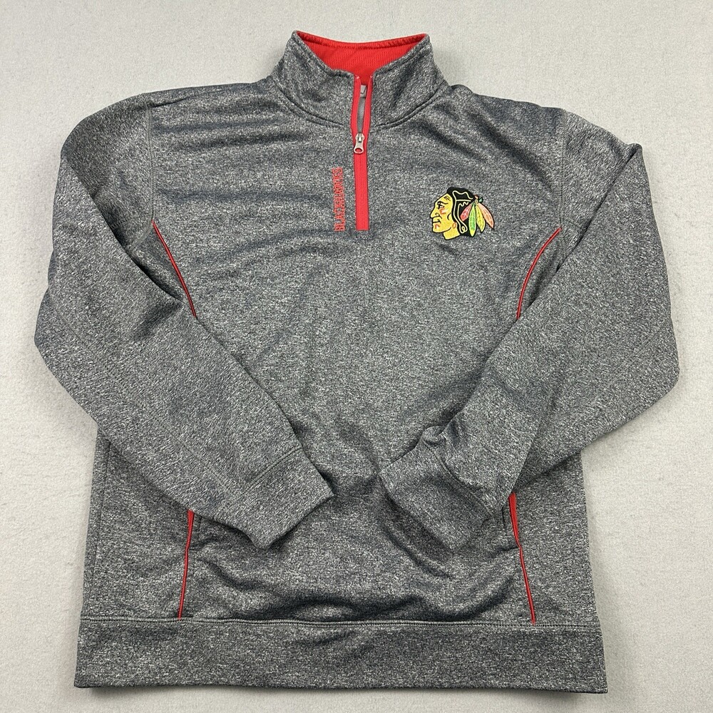 Chicago Blackhawks Sweater Men Medium Gray NHL 1/4 Zip Hockey Pullover M